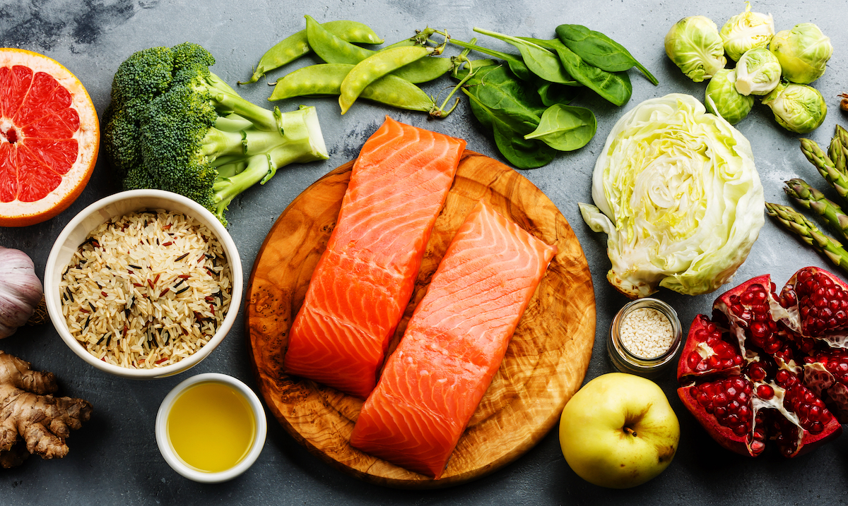 Kitchen counter full of healthy foods that improve your fertility during North Houston fertility treatment