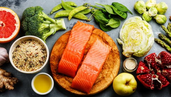 Kitchen counter full of healthy foods that improve your fertility during North Houston fertility treatment