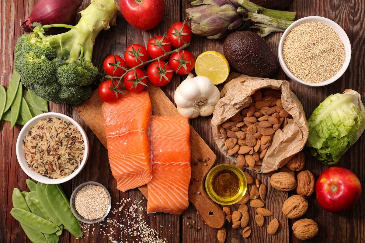 table spread of healthy foods to include in fertility boosting diet for north houston IVF