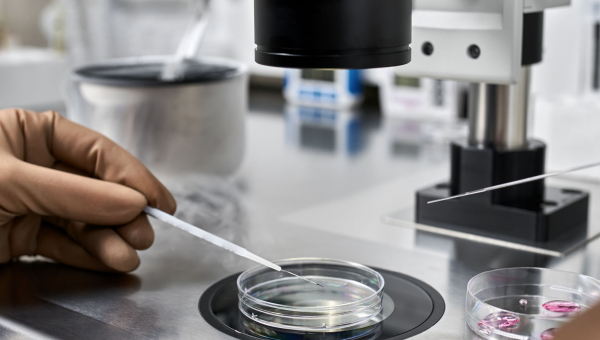 Eggs being frozen in a petri dish for IVF