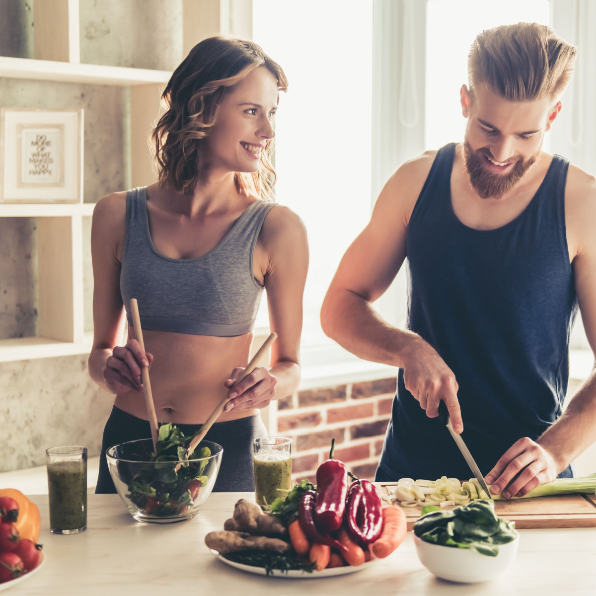 A couple eating healthy food