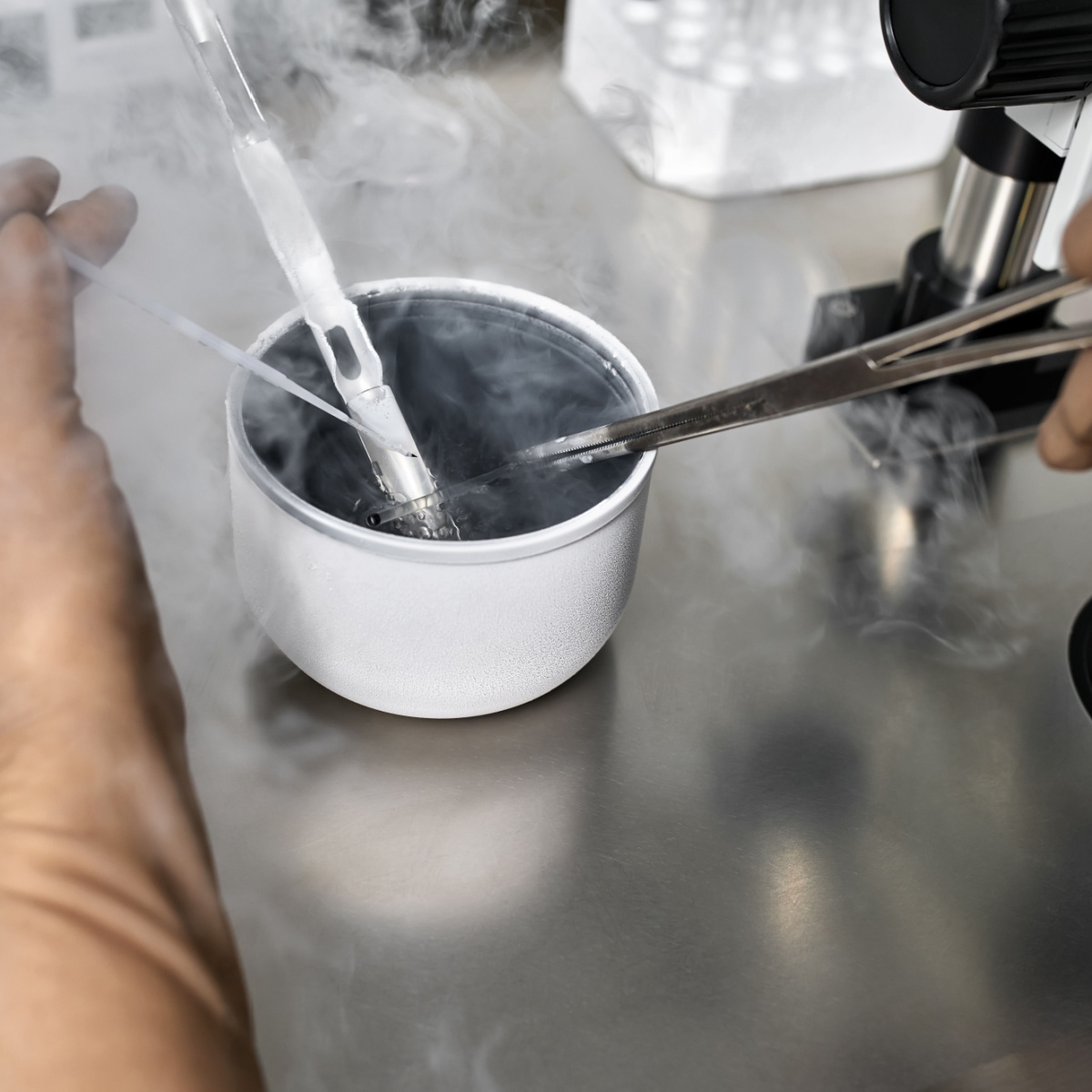 Eggs being frozen in a lab for IVF